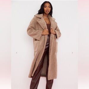 House of CB Haze Taupe Vegan Shearling Maxi Teddy Coat 
Size XS